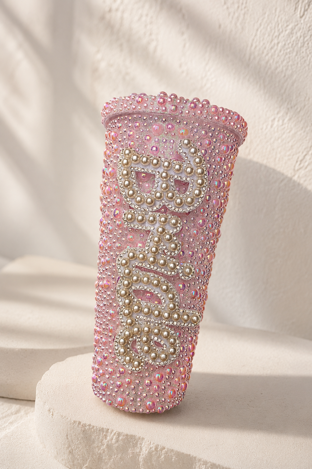 Personalised Bride Light Pink Pearl Tumbler Cup – Luxury Bridal Gift | Pre-Order