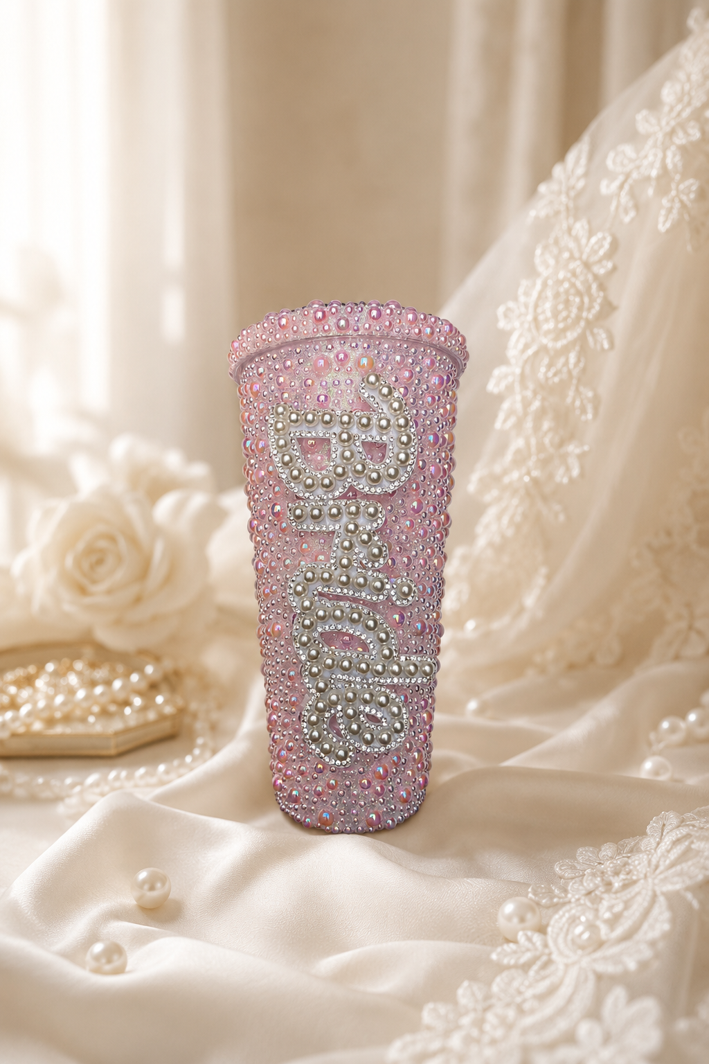 Personalised Bride Light Pink Pearl Tumbler Cup – Luxury Bridal Gift | Pre-Order