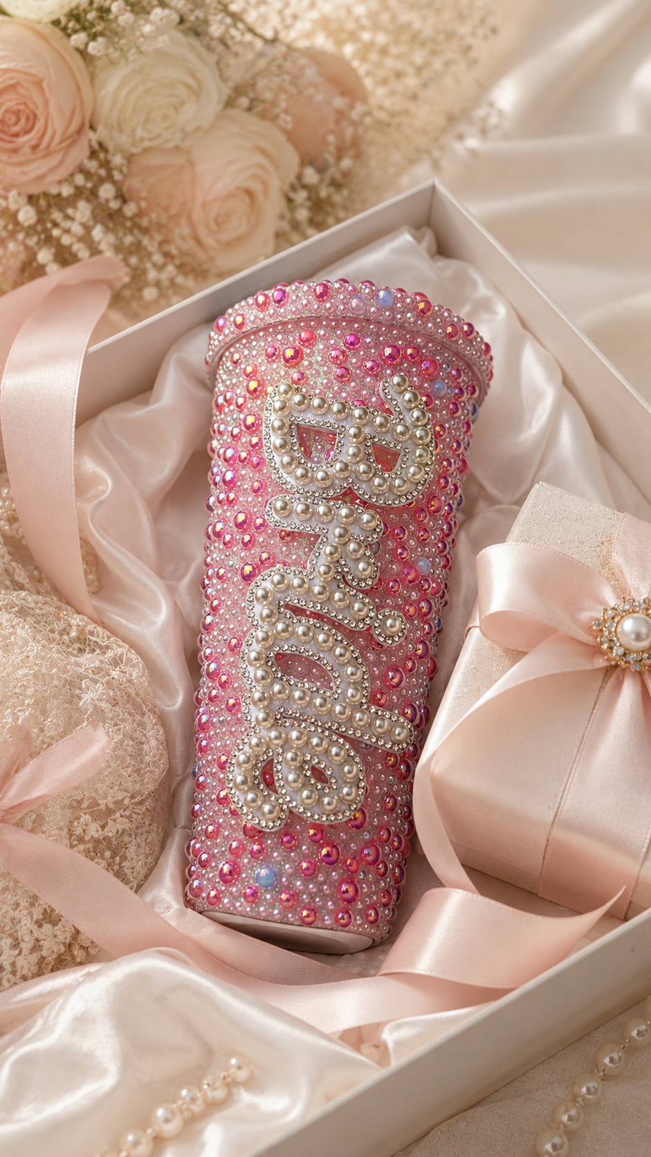 Personalised Bride Deep Pink Pearl Tumbler Cup – Luxury Bridal Gift | Pre-Order