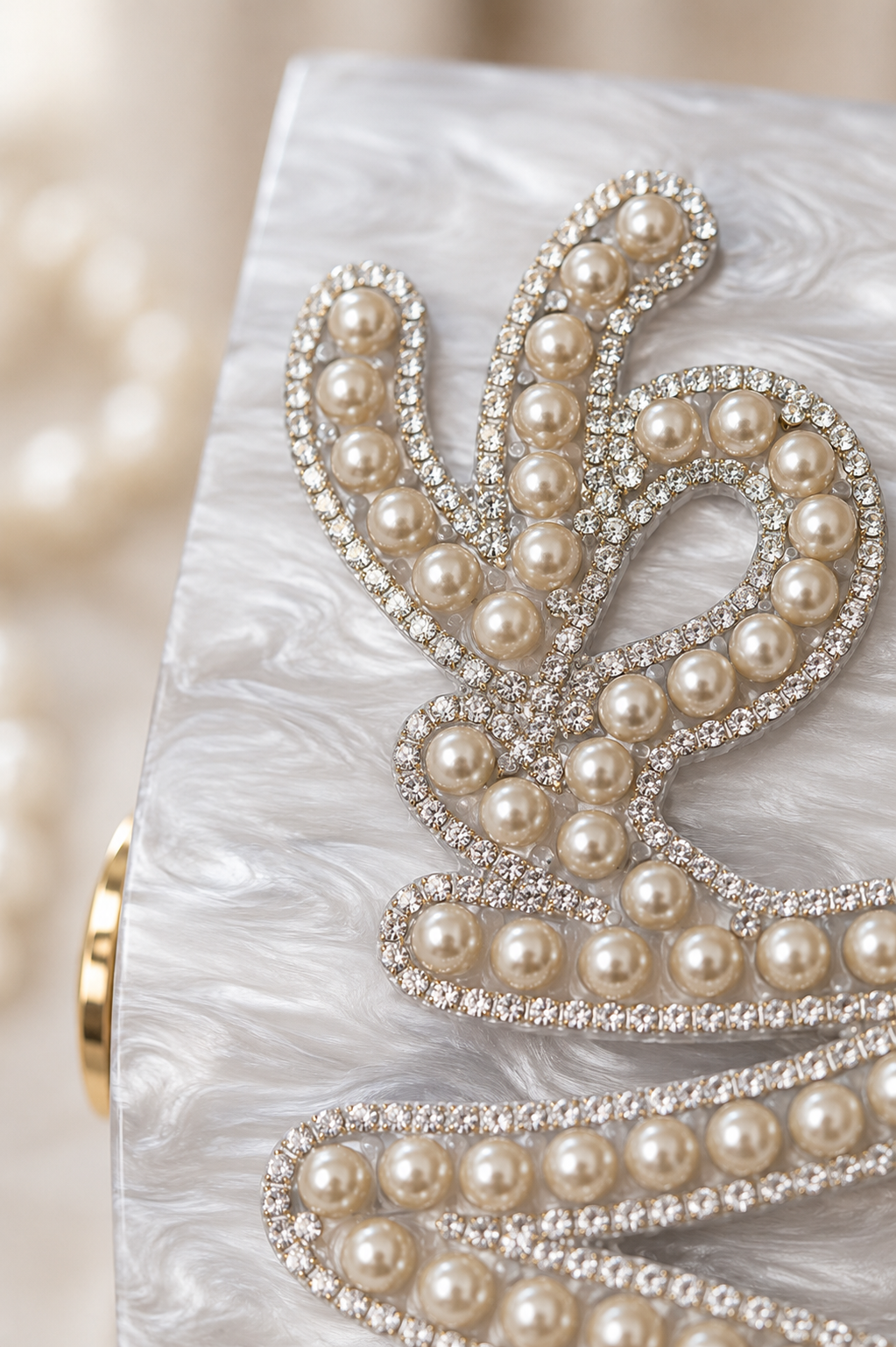 Personalised Mrs Pearl Marble Clutch Bag – Luxury Bridal Wedding Handbag