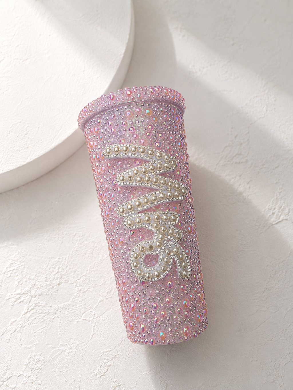 Personalised Mrs Light Pink Pearl Tumbler Cup – Luxury Bridal Gift | Pre-Order