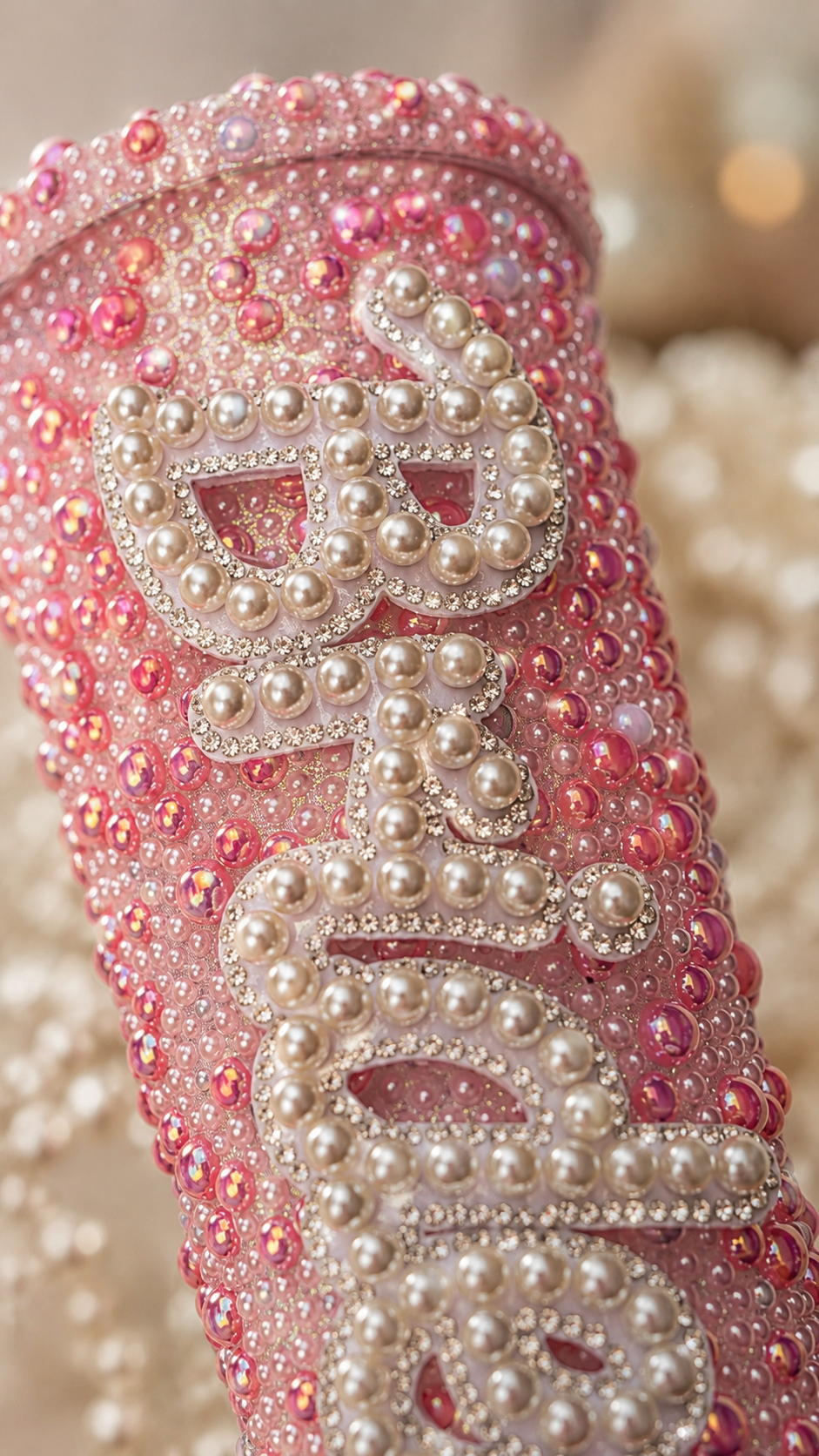 Personalised Bride Deep Pink Pearl Tumbler Cup – Luxury Bridal Gift | Pre-Order